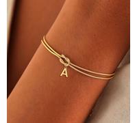 1 pezzo Elegante braccialetto minimalista a nodo d'amore, disponibile con lettere da A a Z, adatto per uso quotidiano delle donne, gioiello dorato, regalo per coppia/coppie L,M,S,H,A,T,O,X,B,C,D,E,F,G
