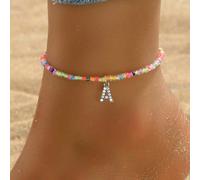 1 pezzo Elegante Caviglia con Lettera dell''Alfabeto Pendente con Cristalli Color Argento in Plastica dai Semi Colorati, Accessorio Gioiello alla Moda Grazioso per Donne L,M,S,H,A,T,O,X,B,C,D,E,F,G,I,