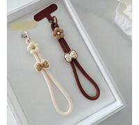 1 pezzo Elegante cinturino regolabile per telefono con fiocco decorativo marrone e beige con motivo floreale, compatibile con Android e la maggior parte degli smartphone, regalo per madre, famiglia, a