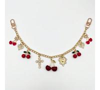 1 pezzo Elegante ciondolo a catena con croce & ciliegia, schema di colori rosso con ciondolo a forma di cuore con strass, accessorio da viaggio rosa, catena in lega casual alla moda, ciondolo per bors