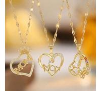 1 pezzo Elegante ciondolo a forma di cuore con corona e farfalla, impreziosito da cristalli, collana per la mamma, regalo per la festa della mamma # 3,# 1,# 2Rame