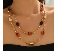 1 pezzo Elegante collana a forma di Y con nappina, realizzata a mano, con perle imitate, resina multicolore e elementi geometrici in metallo dorato, stile boho barocco, ideale per feste, vacanze, matr