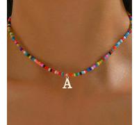 1 pezzo Elegante Collana Ciondolo In Acciaio Inossidabile Argento Con 26 Lettere Stile Lady, Con Perline Di Plastica Colorate, Dimensione Regolabile Adatta Per Donne, Regalo Per Fidanzata, Moglie, Mad