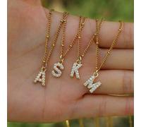 1 pezzo Elegante collana con ciondolo a lettera placcato oro con zirconia cubica, accessorio decorativo per feste, regalo per famiglia e amici A,B,C,D,E,F,G,H,I,J,K,L,M,N,O,P,Q,R,S,T,U,V,W,X,Y,ZPiante