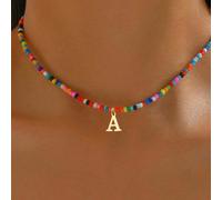 1 pezzo Elegante Collana da Donna alla Moda in Acciaio Inossidabile Dorato con Pendente a Lettera 26, Perline Colorate in Plastica con Elastico Regolabile, Regalo Perfetto per Fidanzata, Moglie, Madre