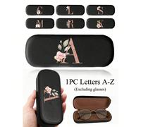 1 pezzo Elegante custodia per occhiali nera personalizzata con stampa floreale e lettera da A a Z, unisex - Custodia rigida protettiva per occhiali con fodera interna morbida e resistente ai graffi, a
