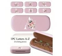 1 pezzo Elegante custodia per occhiali personalizzata rosa con stampa di fiori e lettere da A a Z, unisex - Custodia protettiva rigida per occhiali, fodera interna morbida e resistente ai graffi, adat