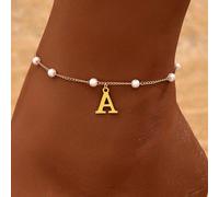 1 pezzo Elegante e alla moda, collana da caviglia in acciaio inossidabile dorato con pendente a lettera 26, regalo per fidanzata, famiglia, amici (la quantità di perline può variare leggermente) L,M,S