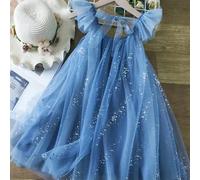 1 pezzo Elegante e dolce vestito principessa con fiocco per giovani ragazze, vestito tutu da spiaggia con tulle e rete scintillanti, regalo di compleanno, primavera/estate 6Y,7Y,4Y,5YBlocchi di colore