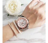 1 pezzo Elegante orologio da donna bicolore, cinturino in acciaio inossidabile argento e oro rosa, quadrante rotondo con numeri romani, decorazione a 3 occhi, movimento al quarzo, gioiello di moda, ad