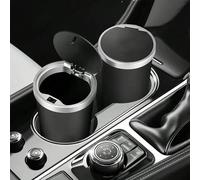 1 pezzo Elegante pattumiera per auto in nero e argento con coperchio, realizzata in materiale ABS durevole, adatta per console centrale, bracciolo o vano portaoggetti, portabicchieri e organizer multi