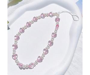 1 pezzo Elegante portachiavi/ciondolo per telefono con cristalli rosa, perla e tema dell'amore, compatibile con borse, fotocamere, ideale come regalo per donne, madri, famiglia, amici, compleanni, fes