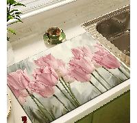 1 pezzo Elegante tappetino asciugapiatti con stampa a tulipano, decorazione per la casa, adatto per il piano di lavoro della macchina da caffè espresso, tappetino per il lavandino, tappetino morbido p