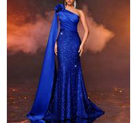 1 pezzo Elegante Vestito da sera monospalla in raso con fiori, paillettes e drappeggio laterale, per abito da ballo, matrimonio, laurea, cena, festa L,M,S,XL,XS,XXL,XXS,XXXL,XXXXLBlocchi di colore,Col