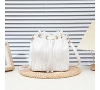 1 pezzo, elemento essenziale estivo, borsa a secchiello intrecciata, in materiale PP, stile verticale all'uncinetto, borsa a tracolla donna con blocchi di colore in PU, borsa a tracolla da spiaggia es