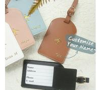 1 pezzo Etichette per bagagli personalizzate in finta pelle oro con monogramma, targhe bagaglio con timbro a caldo di nome personalizzato con tasca portanome, etichette per borse da viaggio, zaini, ma