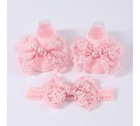 1 pezzo Fascia per capelli con fiocco monocromatica per bebè + 1 paio di calzini antiscivolo per neonati per imparare a camminare, idea regalo di San Valentino Tagli UnicaGeometrico,Colore unicoTessut