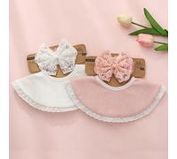 1 pezzo Fascia per capelli con fiocco per neonati + 1 pezzo Colletto finto in pizzo e bavetta con stampa floreale e a cuori, set accessori carini e dolci per bambine Fiori beige,rosa,Bianco,Amore,fior