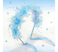 1 pezzo Fascia per capelli con fiore in rete e perle blu, cerchietto decorato con perle, adatto per matrimoni, feste di compleanno, occasioni importanti, accessorio per capelli con nappe, articolo per
