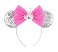 1 pezzo Fascia per capelli con orecchie grandi a tema castello glitterato, rosa, accessorio per capelli da donna/ragazza, decorazione per parchi a tema, accessorio per feste di studenti/cosplay Tessut