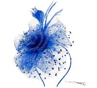 1 pezzo Fascinatore da donna in rete blu reale con fiore, con cerchietto e fermaglio, adatto per matrimoni, feste del tè, Kentucky Derby Tagli UnicaColore unico,PiantePoliestere