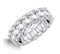 1 Pezzo Fede Eterna Completa Con Zirconi Cubici Taglio Smeraldo 6x4mm Su Tutta La Circonferenza , Argento Sterling 925, Splendida Alleanza Nuziale Per Donne, Gioiello Regalo Per Donne Ornamento Di Fid