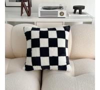 1 pezzo Federa per cuscino 45x45 cm in finta pelliccia di coniglio a scacchi bianco e nero, moderna e confortevole per l'autunno/inverno, cuscino decorativo morbido per la decorazione della casa, came