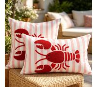 1 pezzo Federa per cuscino a righe con ricamo di aragosta, cuscino per sedia da spiaggia/divano da esterno, decorazione per vacanze, adatto per casa al mare, patio esterno, arredamento estivo morbido 