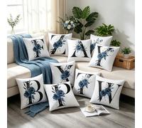 1 pezzo Federa per cuscino decorativo con stampa di rosa blu e lettera, decorazione per la casa, stile lussuoso Ins per camera da letto | decorazione per il soggiorno | decorazione per la stanza, fede