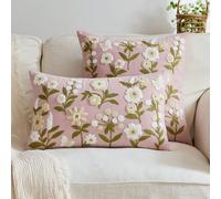 1 pezzo Federa per cuscino ricamata con fiori primaverili rosa, federa per cuscino con farfalle e fiori selvatici per decorazione interna, adatta per tutte le stagioni, inserto per cuscino non incluso