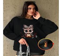 1 pezzo Felpa casual con collo rotondo, fodera in pile, con stampa di un simpatico gufo con fascia, regalo perfetto per compleanni e festività, calda e confortevole. L,M,S,XL,XSLettere,sloganTessuto c