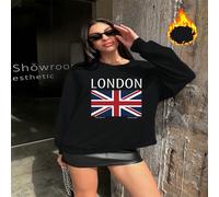 1 pezzo Felpa casual con stampa della bandiera del Regno Unito, Inghilterra, Londra, con collo rotondo e fodera in pile, il regalo perfetto per compleanni e vacanze L,M,S,XL,XSLettere,sloganTessuto co