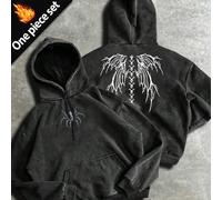 1 pezzo Felpa casual da uomo di moda da strada con stampa di ali di scheletro e ragno sulla tasca, felpe da uomo per autunno/inverno, felpe personalizzate con grafica di scheletro e ragno L,M,S,XL,XXL