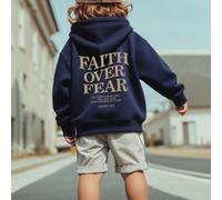 1 pezzo Felpa con cappuccio casual stampata per ragazzi, morbida e confortevole, fodera termica calda, "Fede oltre la paura", adatta per autunno/inverno 6Y,7Y,8Y,9Y,4Y,5Y,2-3YTessuto