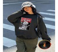 1 pezzo Felpa con cappuccio da donna con stampa del fumetto "Tales From The Crypt", foderata in pile, calda per l'inverno. L,M,S,XL,XSLettere,sloganTessuto composito
