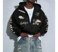 1 pezzo Felpa con cappuccio da uomo, stampa graffiti con orso cartoni animati e lettera, felpa con cappuccio casual e versatile, abbigliamento casual quotidiano per giovani L,M,S,XL,XXLTessuto in magl