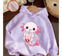 1 pezzo Felpa con cappuccio e fodera termica con stampa di axolotl per ragazze pre-adolescenti, top a maniche lunghe caldo per autunno/inverno per studenti giovani, stile Y2K/casual/elegante/quotidian
