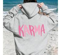 1 pezzo Felpa con cappuccio nera da ragazza con stampa "KARMA", morbida e confortevole, per uso casual quotidiano 6Y,7Y,8Y,9Y,10Y,4Y,5Y,14Y,11Y,12Y,13Y,16Y,15YLetterePoliestere