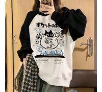 1 pezzo Felpa con maniche a raglan e stampa di gatti giapponesi graffiti per ragazze, comoda e morbida, indossabile casual per la primavera e l'autunno 6Y,7Y,8Y,9Y,10Y,4Y,5Y,14Y,11Y,12Y,13Y,16Y,15YBlo