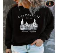1 pezzo Felpa con stampa dell'architettura di 221B Baker Street, Londra, Inghilterra, per donna, calda e morbida L,M,S,XL,XSLettere,sloganTessuto composito