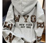1 pezzo Felpa con stampa New York, foderata termicamente, spessa e calda, per ragazze pre-adolescenti, abbigliamento per giovani studenti, top a maniche lunghe per autunno/inverno 6Y,7Y,8Y,9Y,10Y,14Y,
