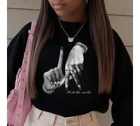 1 pezzo Felpa con stampa personalizzata e grafica di gesti e testo per ragazze pre-adolescenti, stile cool, adatta per la primavera e l'autunno 6Y,7Y,8Y,9Y,10Y,4Y,5Y,14Y,11Y,12Y,13Y,16Y,15YRitratto,Le