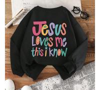 1 pezzo Felpa girocollo a maniche lunghe da donna con stampa "Gesù mi ama, lo so", comoda e alla moda, casual e versatile, nuovo capo autunno/inverno adatto per giovani donne/adolescenti 6Y,7Y,8Y,9Y,1