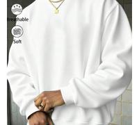 1 pezzo Felpa girocollo bianca tinta unita da uomo, stile casual adatta per il ritorno a scuola, autunno/inverno, adatta per uso quotidiano, pendolarismo, ritorno a scuola, abbinamento unisex di coppi