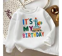 1 pezzo Felpa girocollo casual per bambino con slogan in inglese e grafica per il compleanno, comoda e leggera per autunno/inverno, adatta per feste, picnic all'aperto, fotografia di strada, campus, f