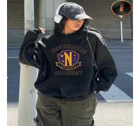 1 pezzo Felpa girocollo in pile casual con stampa grafica del logo dell'Accademia di Nevermore, regalo perfetto per compleanni e occasioni speciali L,M,S,XL,XSLettere,sloganTessuto composito