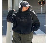 1 pezzo Felpa girocollo in pile con stampa della scritta "LE MARAIS PARIS" per donna, casual, perfetto come regalo di compleanno o per le vacanze L,M,S,XL,XSLettere,sloganTessuto composito