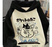 1 pezzo Felpa larga e colorata a tema gatto, stile patchwork e color-block, adatta per ragazze adolescenti, manica lunga con cappuccio, outfit per il ritorno a scuola o la laurea 6Y,7Y,8Y,9Y,10Y,4Y,5Y