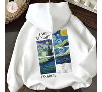 1 pezzo Felpa oversize con stampa dell'opera d'arte "La Notte Stellata" di Van Gogh, in pile spesso foderato, unisex, caldo, casual, adatto per uso quotidiano, regali per le vacanze, stile retrò, vest