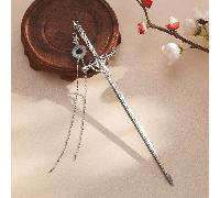 1 pezzo Fermaglio per capelli a forma di spada in argento con pendente in giada, accessorio per capelli semplice ed elegante per uso casual di strada, accessorio diabolico per acconciature, accessorio